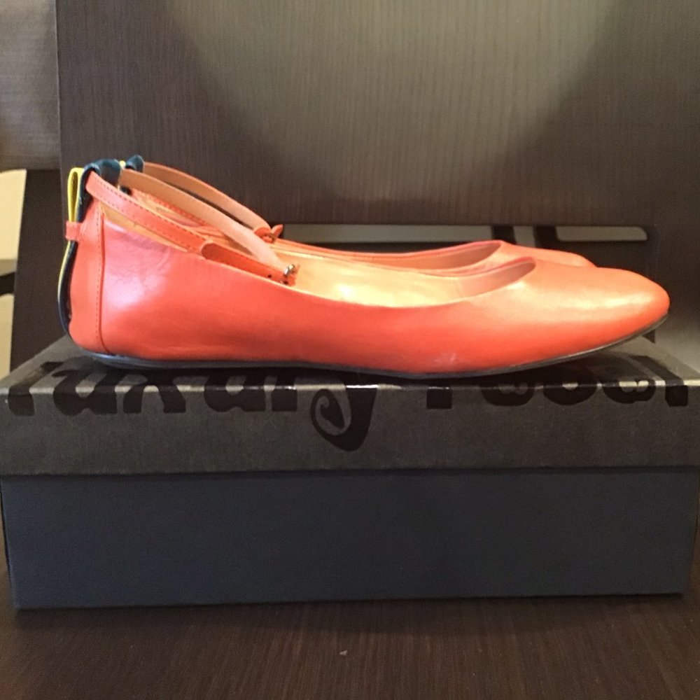 Luxury Rebel Blood Orange Flats With Ankle Strap - Size 9.5